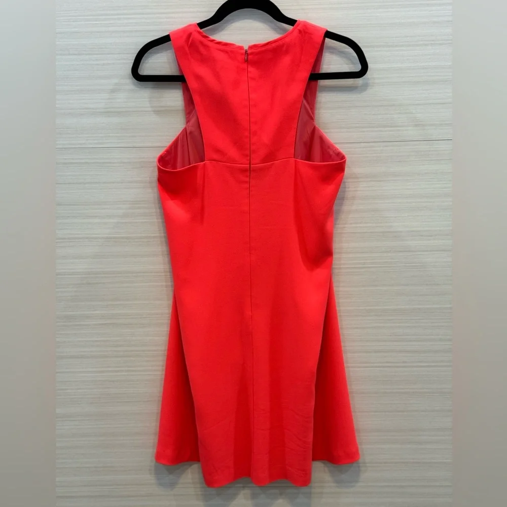 Trina Turk Lysett Crepe Sleeveless Trapeze Dress Neon Coral Size 4 - Picture 2 of 5